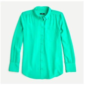 NWT !! J CREW REIMAGINED SILK BUTTON-UP SHIRT IN VINTAGE KELLY GREEN SIZE 4